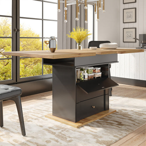 Telescopic Dining Table 110-140x80 Cm,Foldable Kitchen Table For 4-6 People, Extendable Dining Table, Space-saving Kitchen Table, For Kitchen And Living Room, Minimalist Cabinet Door Design, Black
