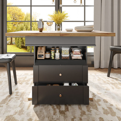 Telescopic Dining Table 110-140x80 Cm,Foldable Kitchen Table For 4-6 People, Extendable Dining Table, Space-saving Kitchen Table, For Kitchen And Living Room, Minimalist Cabinet Door Design, Black
