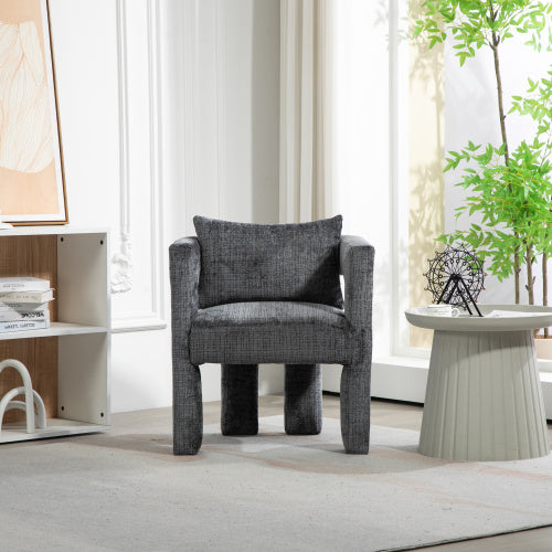 GOMYWAY Modern Chenille Lounge Chair With A Unique Hollow Armrest Design, With Comfortable Cushions And Pillows, Suitable For Living Rooms, Dining Rooms, Bedrooms And Offices Dark Gray,set Of 2