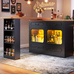 360 Rotation, Bar Table Main Body 135-203 X 39 X 92.8 Cm, Coffee Bar Furniture, Rotatable Dining Bar With Storage, Kitchen Island, Double Doors With Four Drawers, 3-tier Open Storage Space, Black