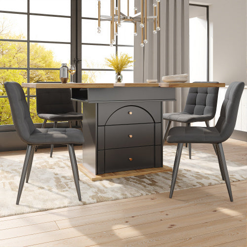 Telescopic Dining Table 110-140x80 Cm,Foldable Kitchen Table For 4-6 People, Extendable Dining Table, Space-saving Kitchen Table, For Kitchen And Living Room, Minimalist Cabinet Door Design, Black