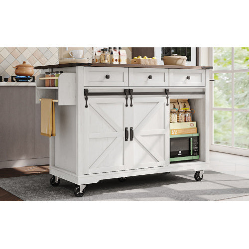Kitchen Island, Serving Cart With Extendable Worktop, Kitchen Cart On Wheels, Kitchen Cabinet With 2 Sliding Doors And 3 Drawers, Dining Cart With Wood Grain, Kitchen Cabinet