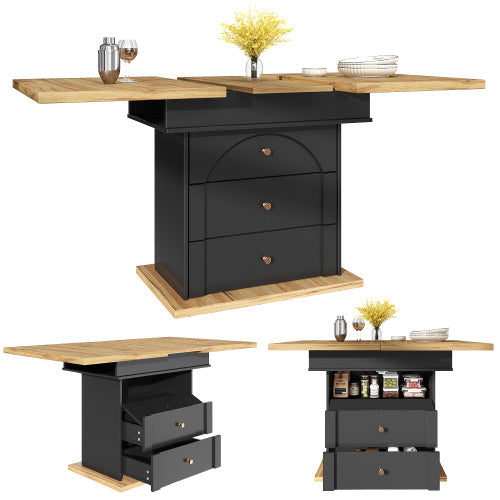 Telescopic Dining Table 110-140x80 Cm,Foldable Kitchen Table For 4-6 People, Extendable Dining Table, Space-saving Kitchen Table, For Kitchen And Living Room, Minimalist Cabinet Door Design, Black