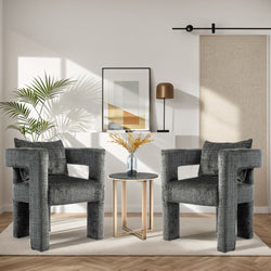 GOMYWAY Modern Chenille Lounge Chair With A Unique Hollow Armrest Design, With Comfortable Cushions And Pillows, Suitable For Living Rooms, Dining Rooms, Bedrooms And Offices Dark Gray,set Of 2