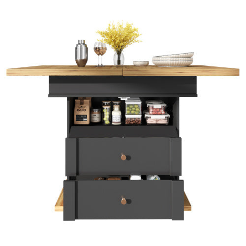 Telescopic Dining Table 110-140x80 Cm,Foldable Kitchen Table For 4-6 People, Extendable Dining Table, Space-saving Kitchen Table, For Kitchen And Living Room, Minimalist Cabinet Door Design, Black