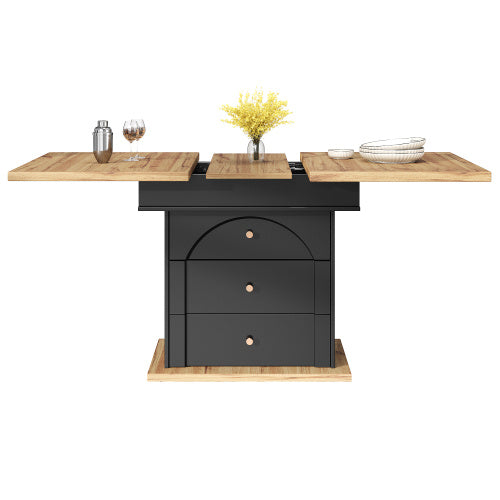 Telescopic Dining Table 110-140x80 Cm,Foldable Kitchen Table For 4-6 People, Extendable Dining Table, Space-saving Kitchen Table, For Kitchen And Living Room, Minimalist Cabinet Door Design, Black