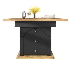 Telescopic Dining Table 110-140x80 Cm,Foldable Kitchen Table For 4-6 People, Extendable Dining Table, Space-saving Kitchen Table, For Kitchen And Living Room, Minimalist Cabinet Door Design, Black
