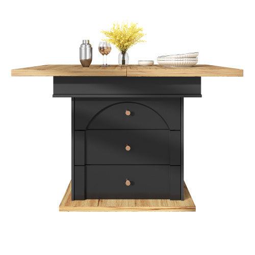 Telescopic Dining Table 110-140x80 Cm,Foldable Kitchen Table For 4-6 People, Extendable Dining Table, Space-saving Kitchen Table, For Kitchen And Living Room, Minimalist Cabinet Door Design, Black