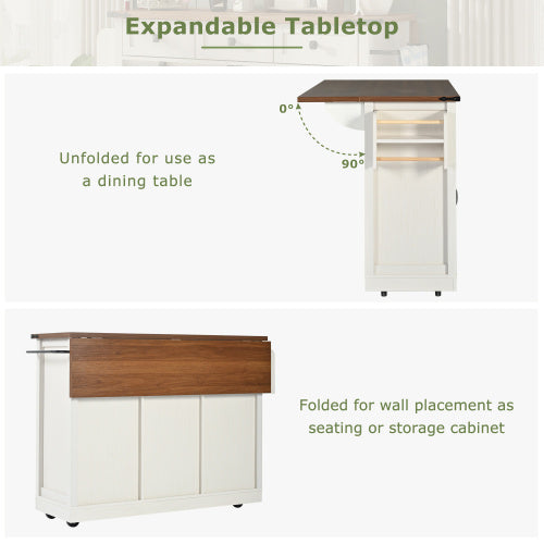 Kitchen Island, Serving Cart With Extendable Worktop, Kitchen Cart On Wheels, Kitchen Cabinet With 2 Sliding Doors And 3 Drawers, Dining Cart With Wood Grain, Kitchen Cabinet